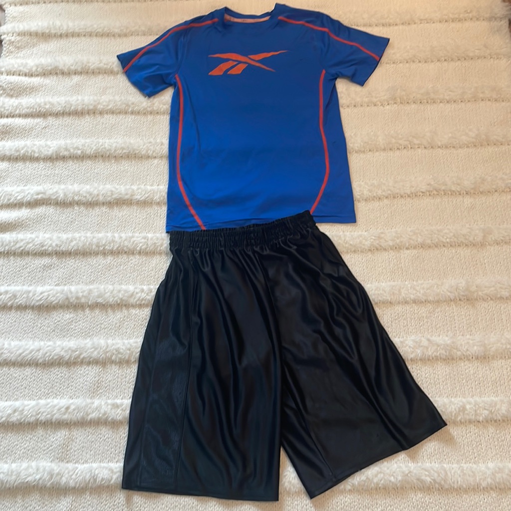 Reebok Top Short Sleeve Blue & Athletic Works Shorts Black Boys Size 14 16 Xl